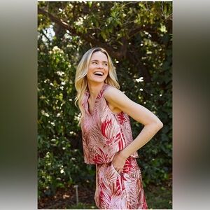 New Buru Le V Mode Palm Brocade V Neck Sleeveless Top size Small